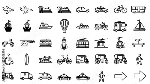 Collection of Simple Black Line Icons.