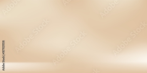 Studio beige gradient background. Light neutral wall product room. Minimal pastel table scene. Empty desk stage for beauty cosmetic presentation. Vector illustration. Banner shimmer template.