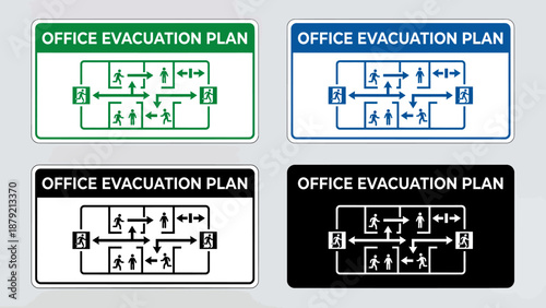 Office Evacuation Plan Location Safety Sign - Flat Vector