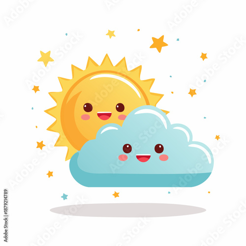 Smiling Sun and Cloud Illustration
