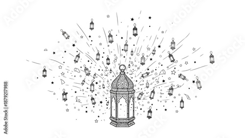 Hand-drawn Ramadan lantern illustration with stars and geometric shapes for festive design