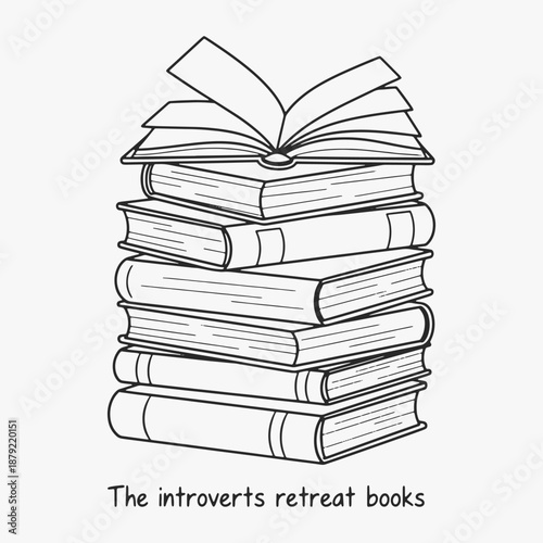 The introverts retreat, books, hand-drawn book lover shirt, cute hand-drawn line art books, bookish.