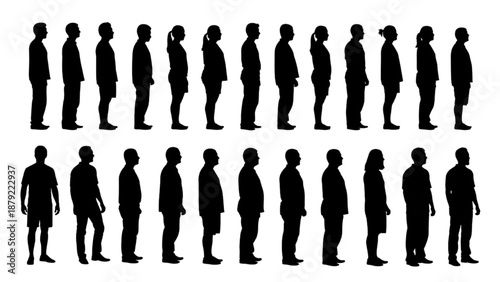 Diverse group of people represented as silhouettes in a row, showcasing variety