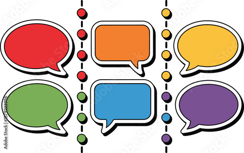 Colorful speech bubbles in playful cartoon style with bright vibrant colors on white background for communication design
