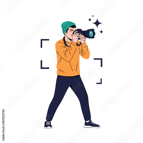 Photographer Holding Camera Preparing to Shoot.