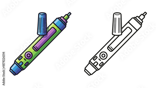 E-cigarette devices in colorful and line art styles