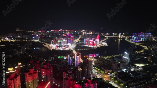 Wallpaper Mural Luzhou Sichuan Aerial Nightscape with Neon Lights and River Torontodigital.ca
