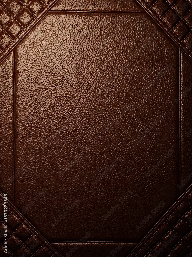 Obraz premium Chocolate Brown Genuine Leather Texture with Quilted Accent Border Frame
