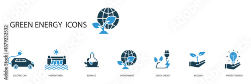 green energy icons set outline and Flat Style,transparent background