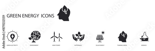 green energy icons set outline and Flat Style,transparent background
