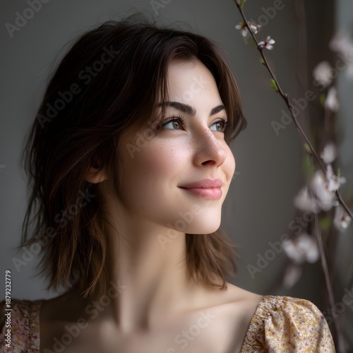Young Woman Smiling Naturally with Beautiful Soft Light in a Garden