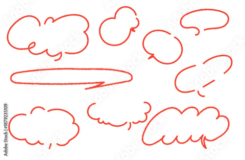 赤ペンやクレヨンで描いたような手描き風のふきだしのセット