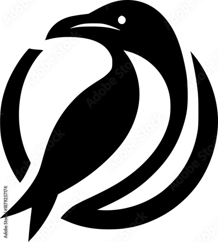 Minimalist black-white razorbill bird icon with clean lines, no shading, isolated on white. Modern, simple, scalable, ideal for logos or digital use.
