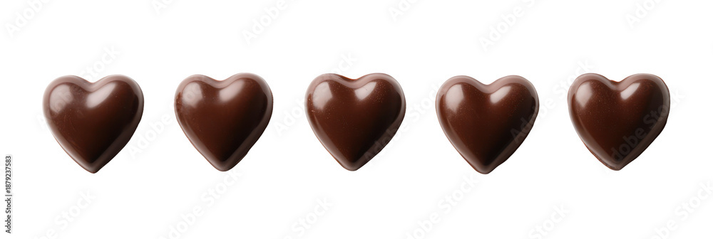 Fototapeta premium Five chocolate hearts isolated on transparent background for valentine's day