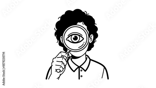 Person Holding Magnifying Glass Over Eye Line Art Icon