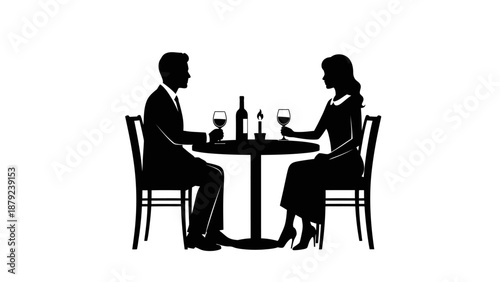 Silhouette of Couple Having Romantic Dinner at Restaurant