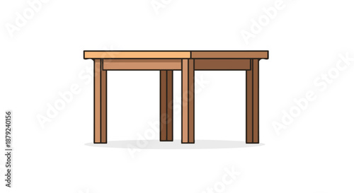 Minimalist wooden dining table or desk illustration featuring natural tones and sturdy design on plain white backdrop