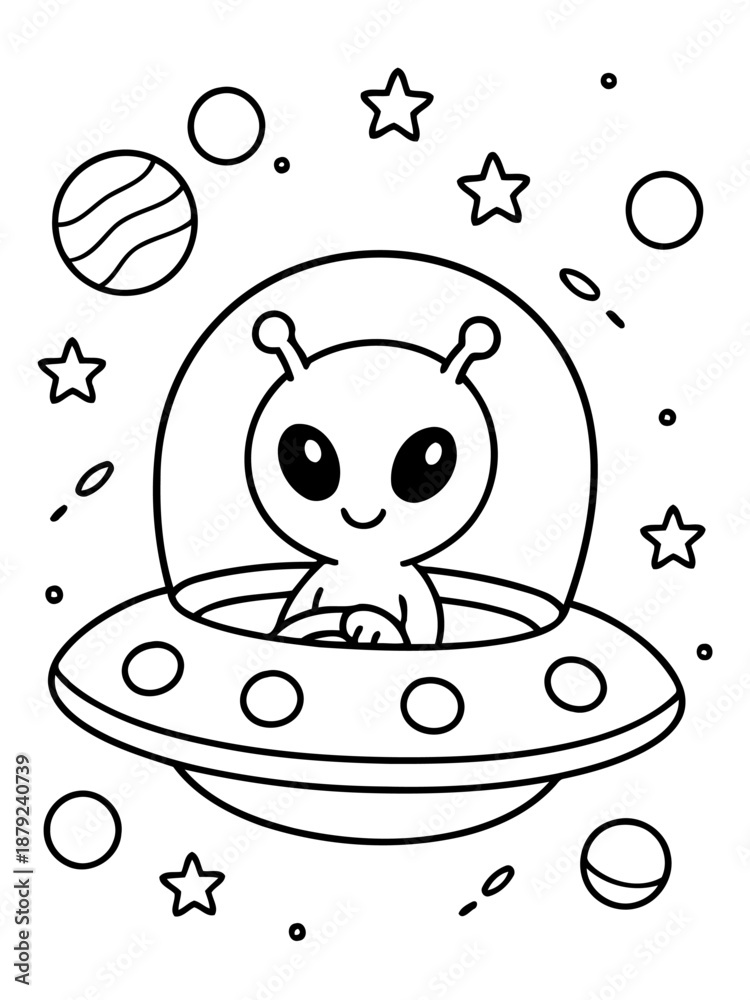 Fototapeta Friendly Extraterrestrial Explorer: An endearing depiction of an extraterrestrial figure piloting a spaceship through the celestial expanse. This illustration radiates whimsy and wonder.