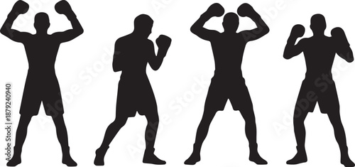Silhouettes of boxers in various fighting stances