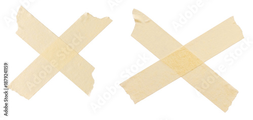 Paper x shape torn tape on transparent background. Photography semi-transparent tape