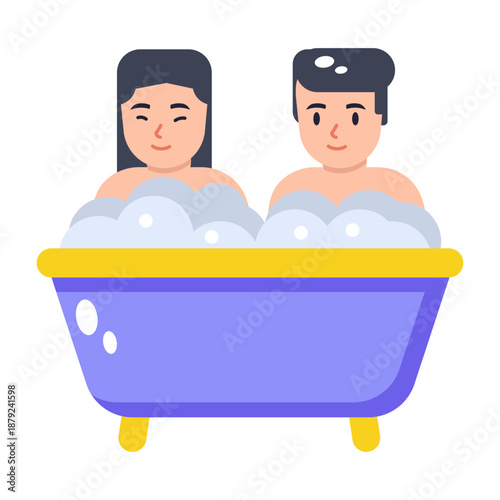 A flat style icon showing bathing romance 