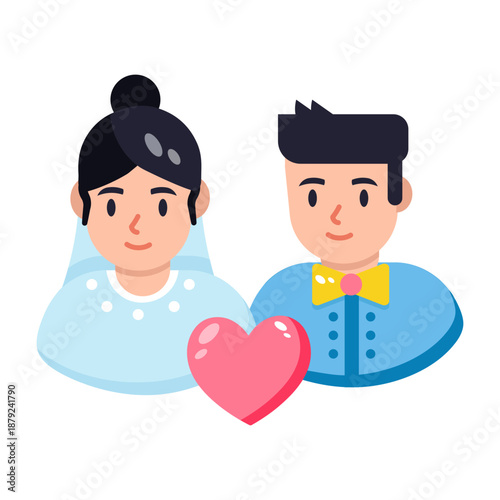 A flat style icon showing a wedding couple