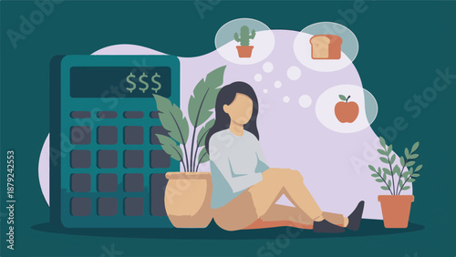 Woman analyzing personal finance, calculating budget for living costs