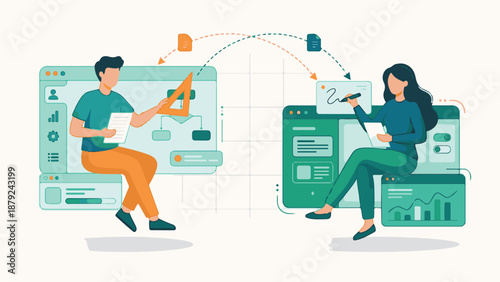 Illustration of collaborative digital workflow and project management