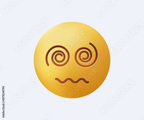 Emoji Spiral Eyes Face 3D vector illustration. Dizzy emoticon, spiral eyes of yellow emoji smile. Hypnosis, disorientation, excited emoji, avatar kawaii style