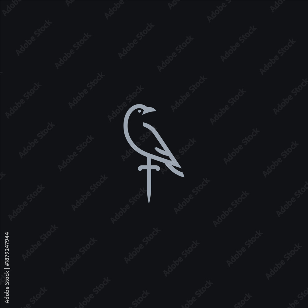 Obraz premium Raven dagger logo in dark and sharp simple line style.