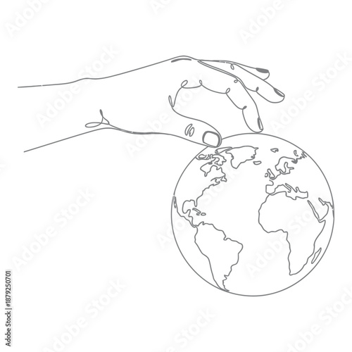 Hand holding globe isolated on white background, Vector