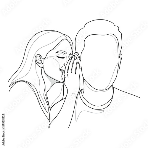 Woman whispering a secret isolated on white background, Vector