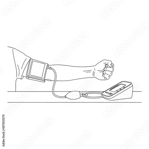 Person checking blood pressure with monitor isolated on white background, Vector