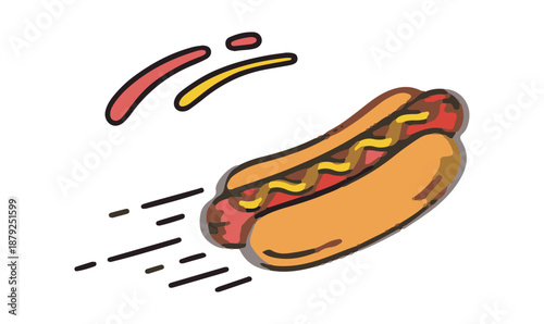 Fast food Hot Dog vector illustration with motion speed lines, express delivery concept for menu and branding.