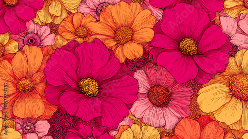 Papier peint floral vintage dans les tons orangés