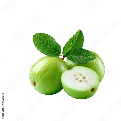 Wallpaper Mural Fresh Green Guava with Leaves Isolated on White Background for Healthy Food and Nutrition Concepts Torontodigital.ca