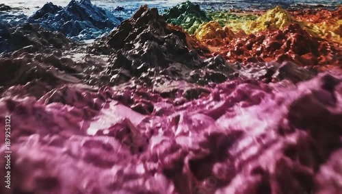 Abstract Close-Up View of Colorful Waves Depicting Motion and Rich Textures in Dynamic Shapes