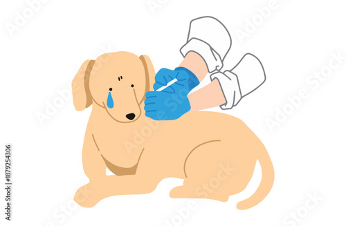 注射を刺される犬　手書きイラスト