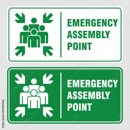  emergency assembly point sign set label poster signage isolated printable vector template illustration design