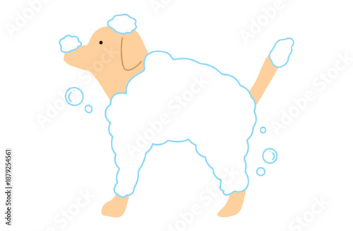 シャンプーをする犬　手書きイラスト