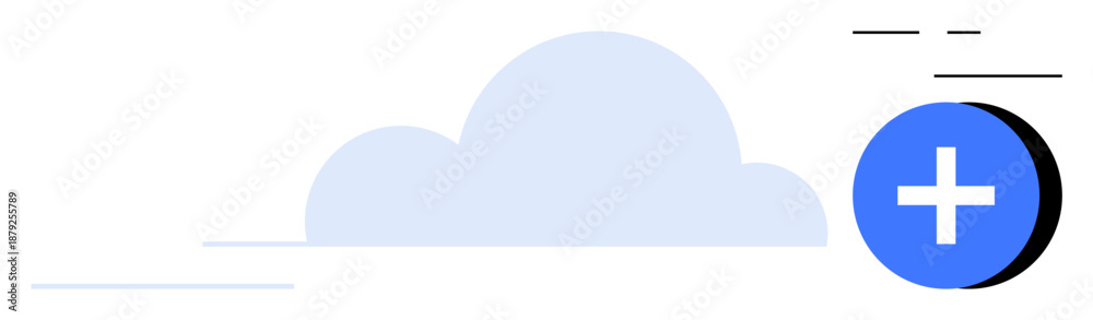 Fototapeta premium Cloud storage concept. Cloud storage by a cloud and add icon for digital data, storage expansion, and online platforms. Cloud storage for servers, data security, IT, apps, services