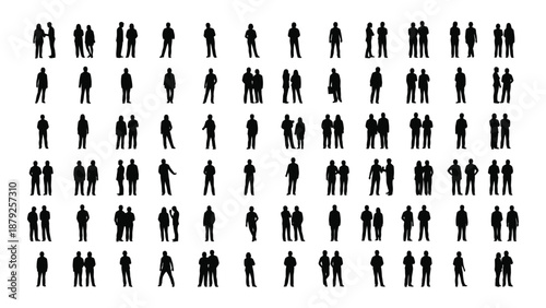 Silhouettes of people in various poses isolated on white background, Vector