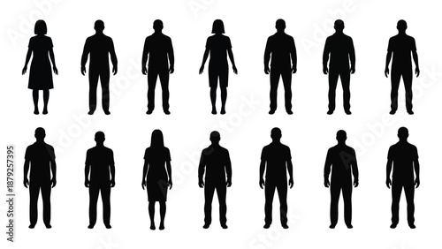Silhouettes of various individuals isolated on white background, Vector