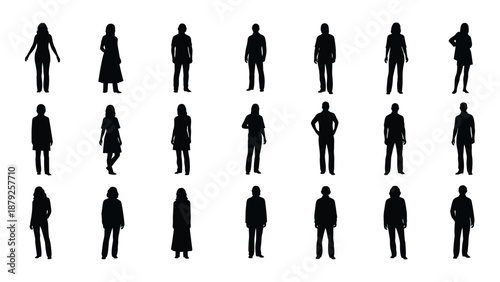 Collection of silhouetted figures isolated on white background, Vector