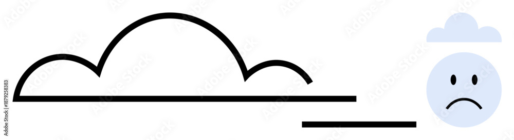 Fototapeta premium Cloud computing challenges. Cloud computing visual with a sad face downtime or technical issues. Cloud computing problems affect technology, business, and user experience. technology, cloud services