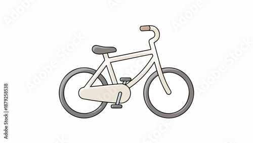 A simple line drawing of a bicycle with a beige frame and gray wheels on a white background.