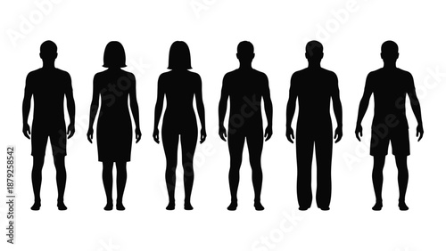 Silhouettes of diverse individuals isolated on white background, Vector