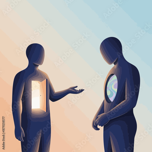 Open heart connection, inner world revealed, understanding, empathy, surreal illustration