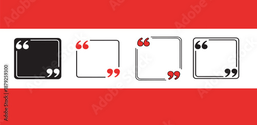 Versatile collection of graphic square quote box icons with various styles and colors, perfect for testimonials, messaging, and content highlighting in digital and print designs