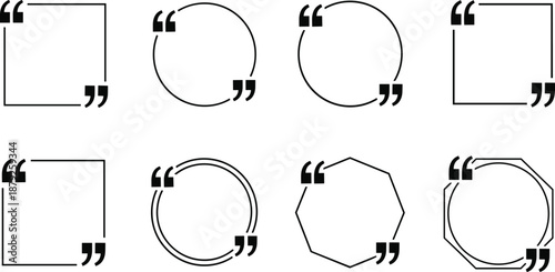 Collection of vector graphic quote frames and speech bubbles with classic quotation marks. Ideal for highlighting text, testimonials, and important messages